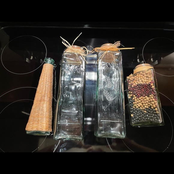 Coffee Pasta Beans thick glass canisters olive oil vintage farmhouse rustic rare - Picture 4 of 8